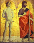 St. Sebastian and St. John the Baptist.Left side panel of the Polyptych of the Misericordia.