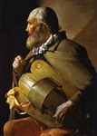 hurdy-gurdy player, also called hurdy-gurdy player with a ribbon
