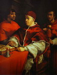 portrait of pope leo x with cardinals giulio de' medici and luigi de' rossi.