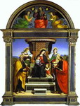 madonna and child enthroned with saints.