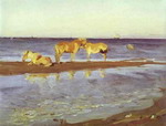 horses on a shore.