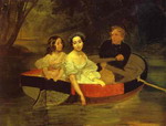 self-portrait with baroness ye. n. meller-zakomelskaya and a girl in a boat. unfinished.