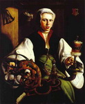portrait of a lady with a spindle and distaff.